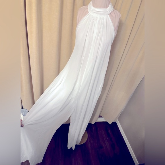 Pants - Women's Elegant Loose Fit Chiffon Halter Neck Backless Wide Leg Jumpsuit